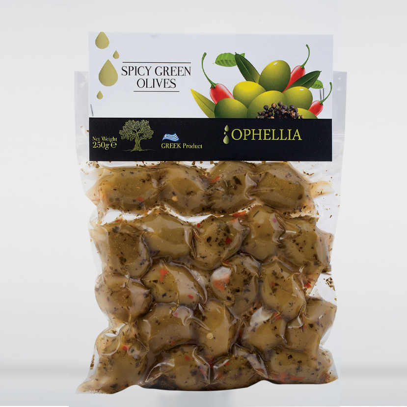 Πράσινες ελιές Πικάντικες σε κενό αέρος 250gr